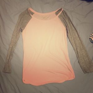 Baby pink and sparkle grey sleeved baseball tee